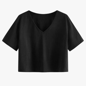 SweatyRocks Women's Casual V Neck Short Sleeve Solid Crop Top T-Shirt Black